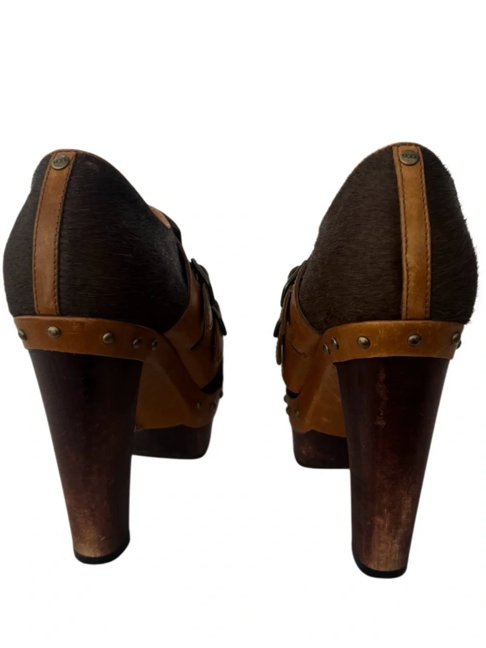 UGG Dark Brown and Tan Buckle Platform Heels